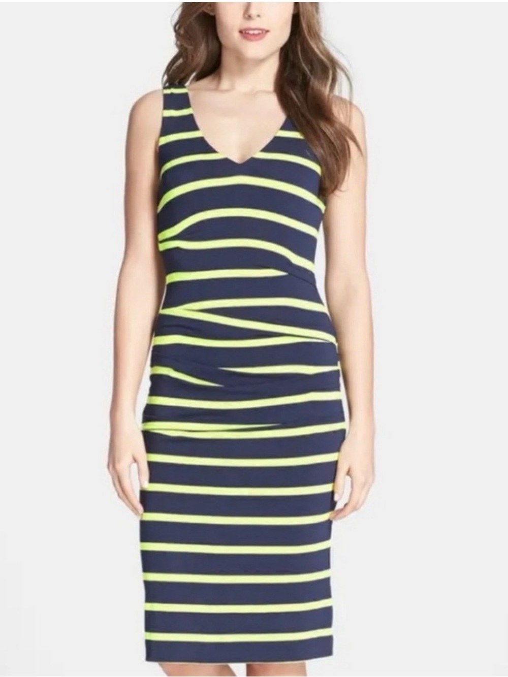 Artelier Nicole Miller Blue  and. Yellow Striped Rayon Bodycon Dress Size sm